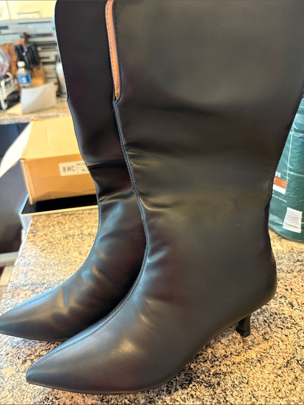 Women's Black Stretch Knee Boots - Classic Pointed Toe